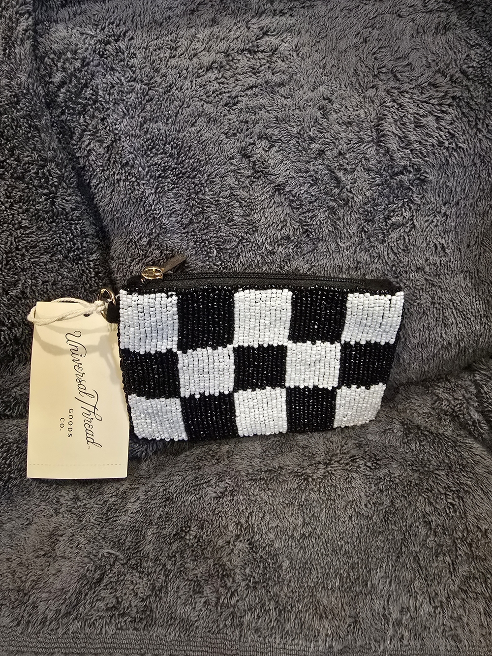 Universal Thread Black & White Beaded Checkered Wristlet Pouch